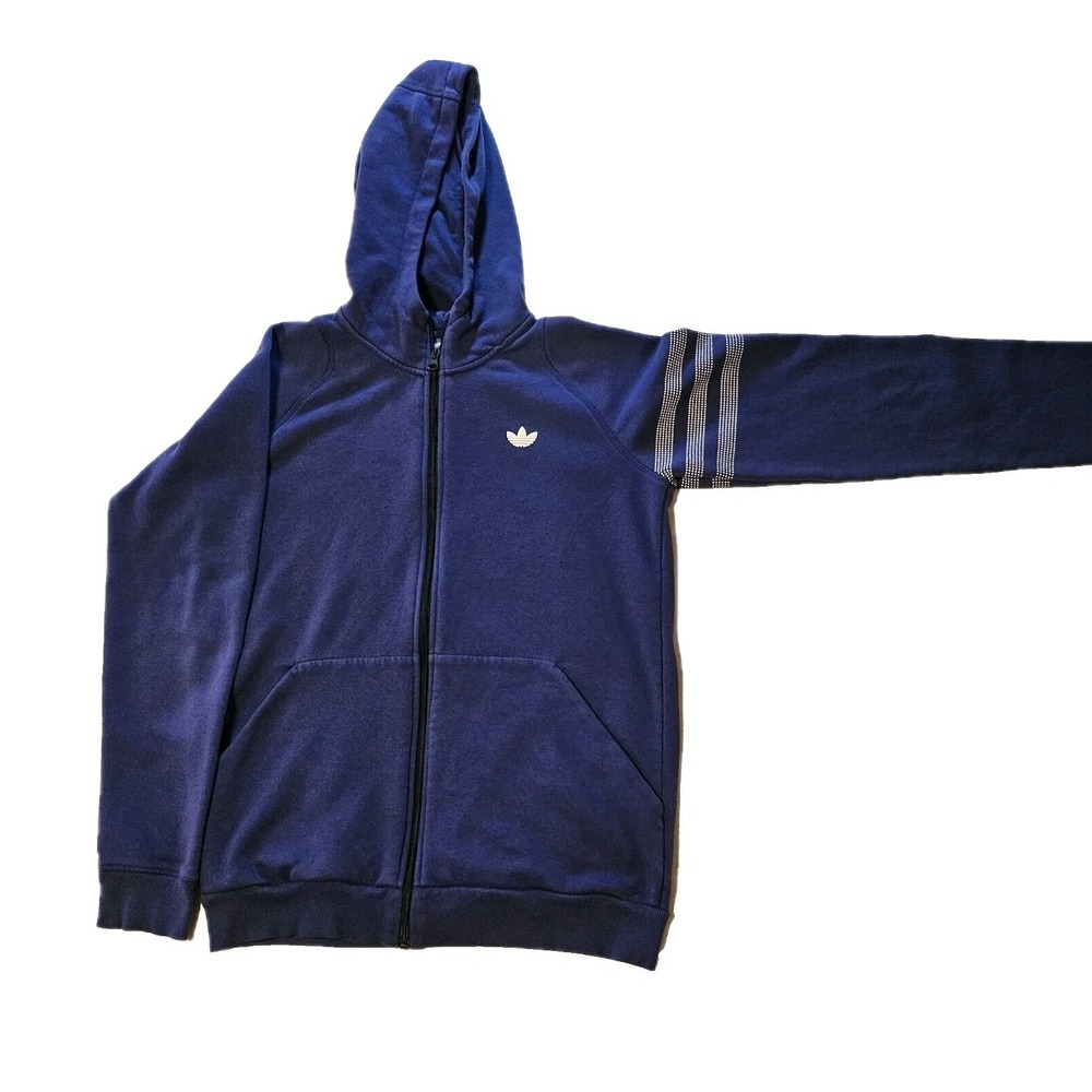 Adidas Originals Boys Blue Full Zip Hoodie Trefoil Logo AJ5819 Youth XL 15-16